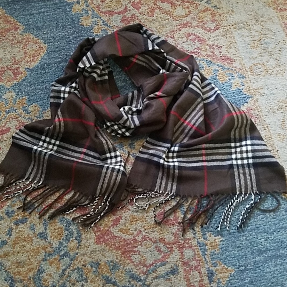 Men's winter brown red white  cashmere feel scarf